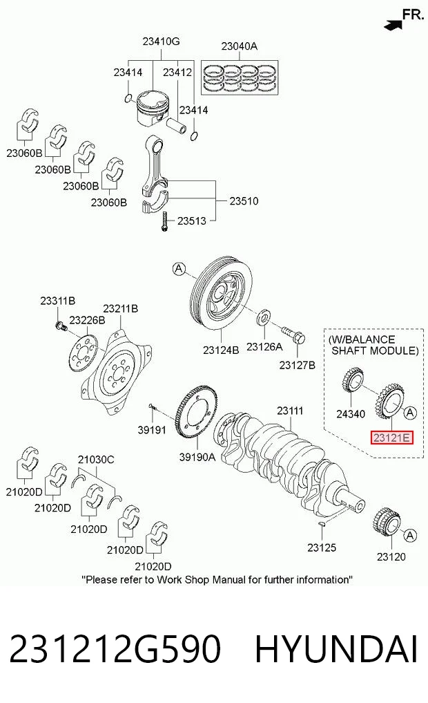 231212G590 Hyundai/Kia Koło zębate walcowe napędu wałka rozrządu
