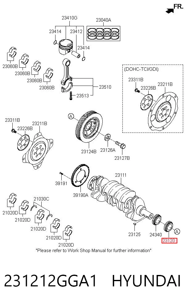 231212GGA1 Hyundai/Kia Koło zębate walcowe napędu wałka rozrządu