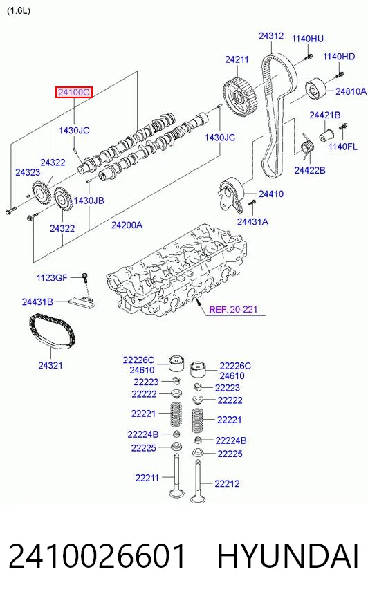 Wał rozrządu silnika ssący, dolotowy do Hyundai Coupe II GK
