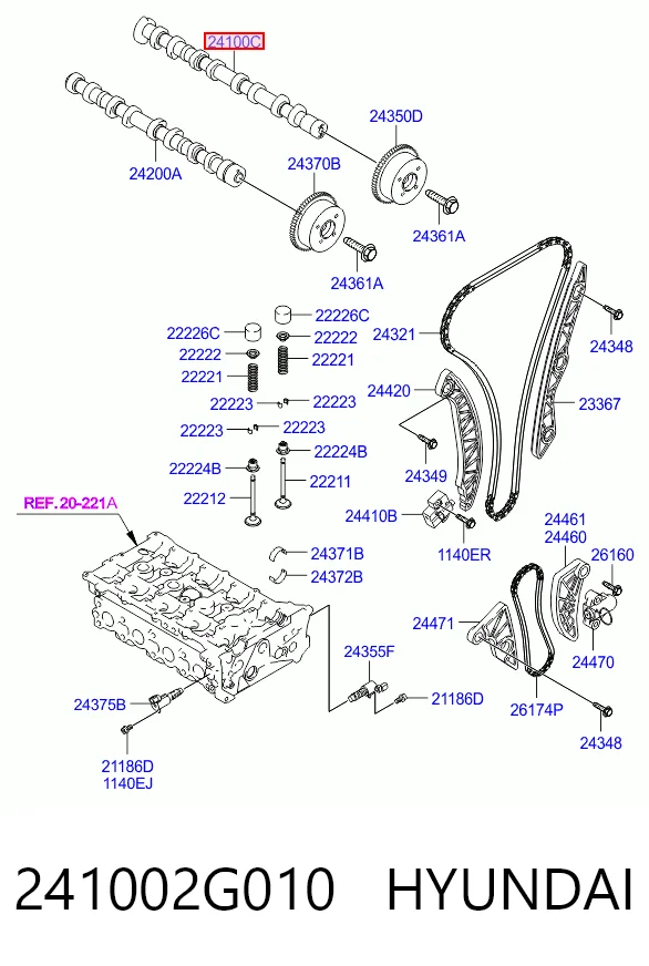 241002G010 Hyundai/Kia Wał rozrządu silnika ssący, dolotowy