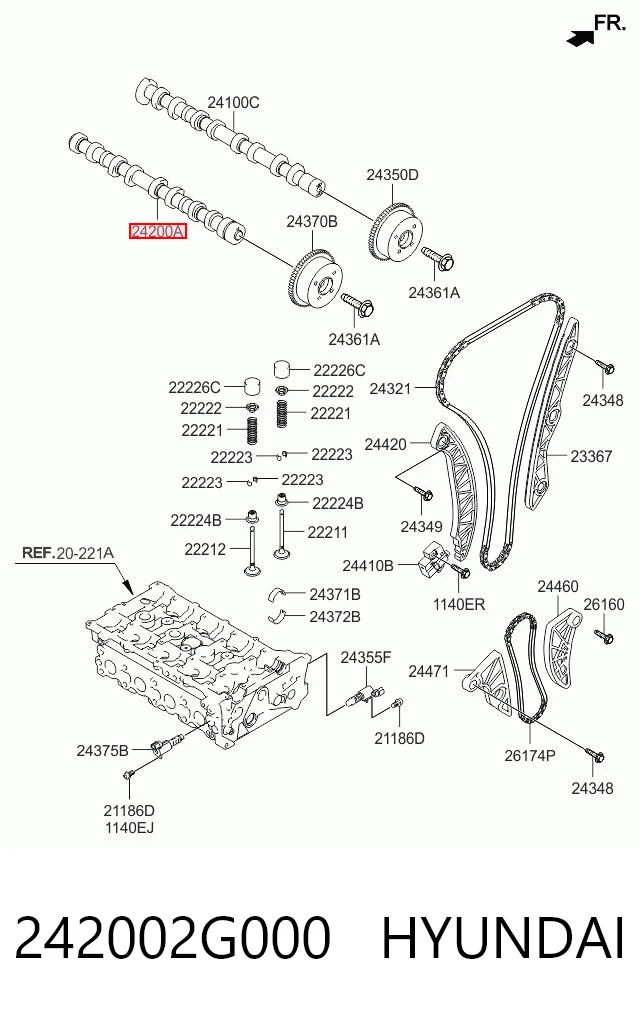242002G000 Hyundai/Kia Wał rozrządu silnika wylotowy, wydechowy