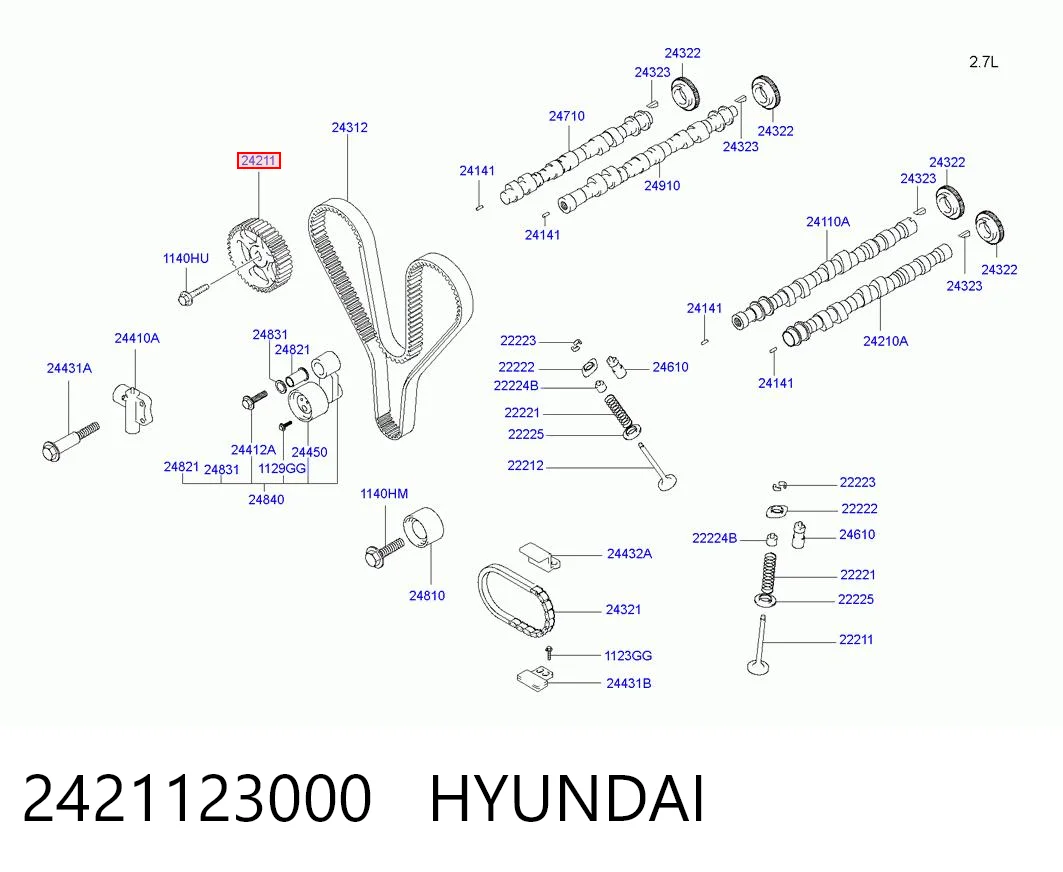 2421123000 Hyundai/Kia Koło zębatewalcowe wałka rozrządu silnika