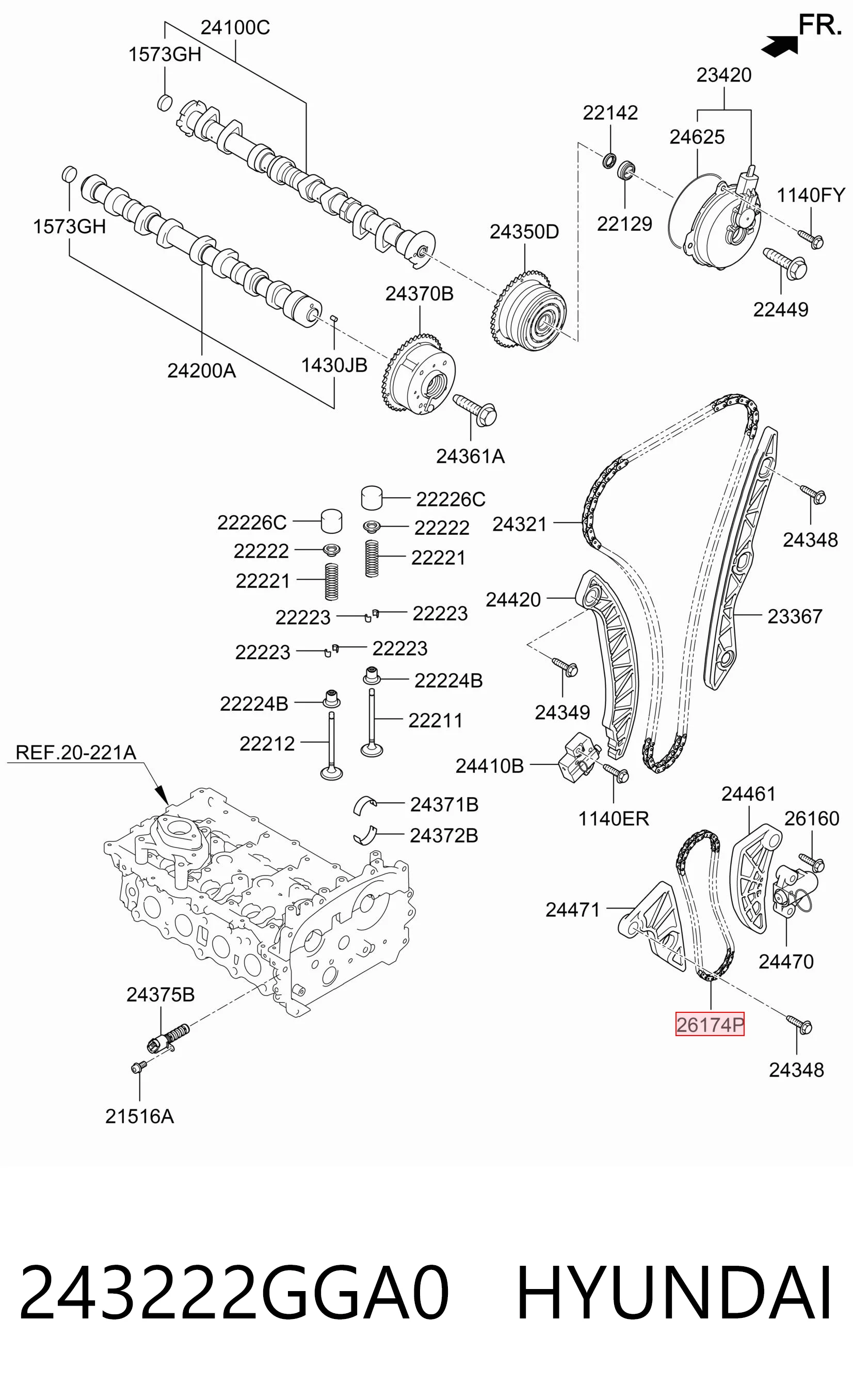 243222GGA0 Hyundai/Kia Łańcuch pompy oleju
