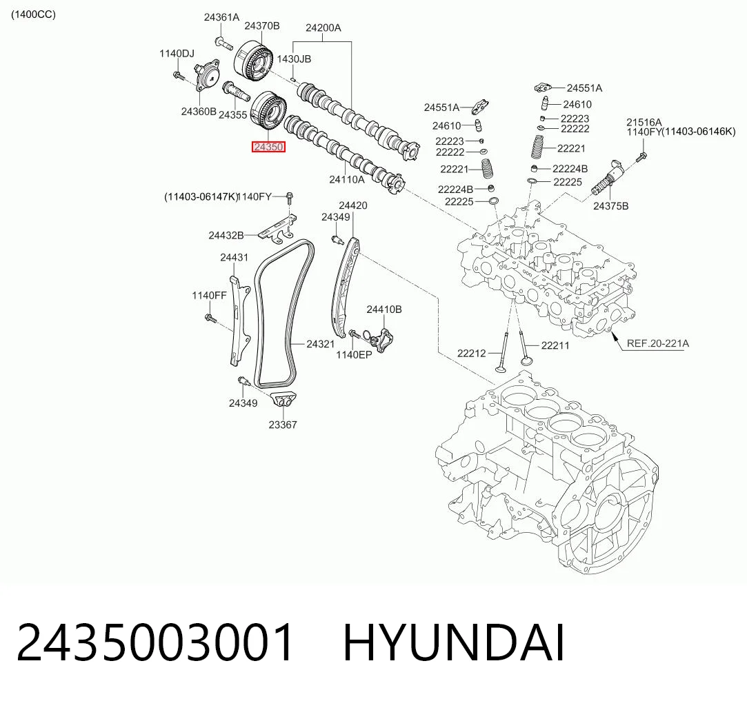 2435003001 Hyundai/Kia Koło zębate walcowe wału rozrządu silnika, dolotowego (ssącego)