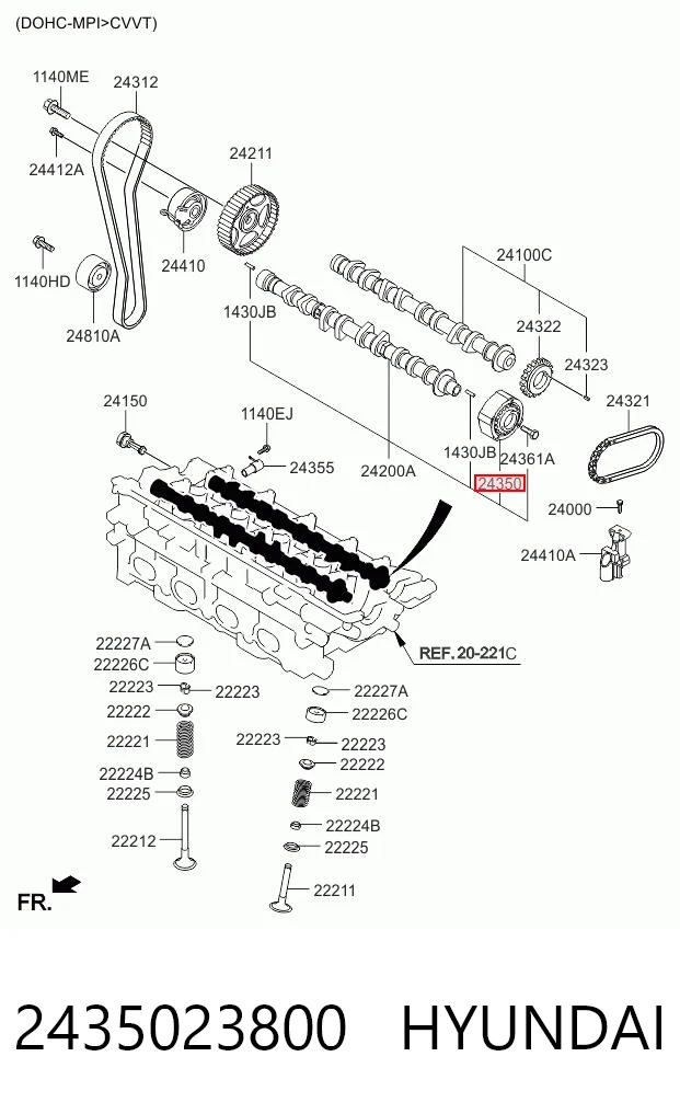 2435023800 Hyundai/Kia Koło zębate walcowe wału rozrządu silnika, dolotowego (ssącego)
