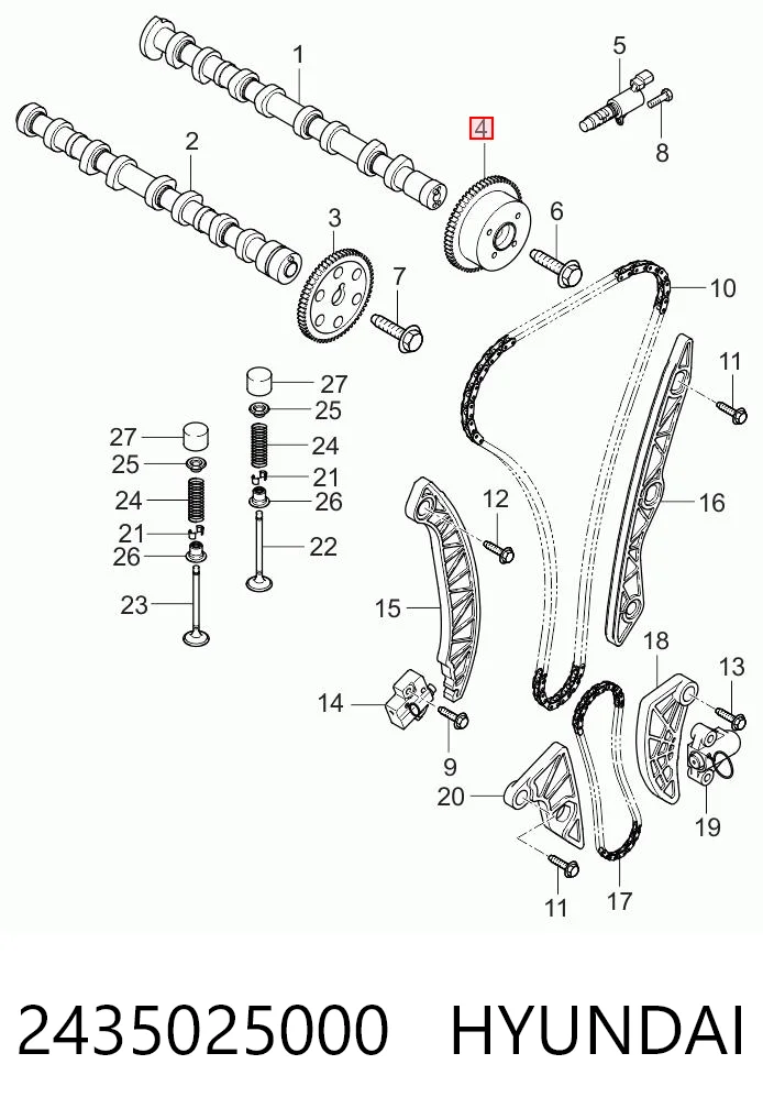 2435025000 Hyundai/Kia Koło zębate walcowe wału rozrządu silnika, dolotowego (ssącego)