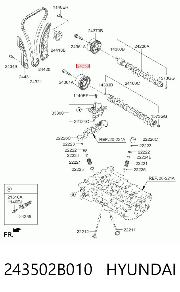 243502B010 Hyundai/Kia Koło zębate walcowe wału rozrządu silnika, dolotowego (ssącego)