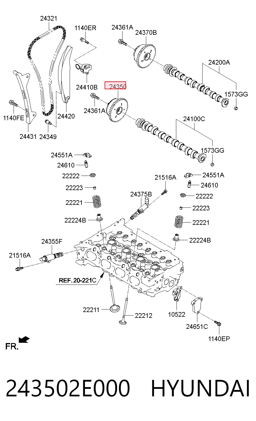 243502E000 Hyundai/Kia Koło zębate walcowe wału rozrządu silnika, dolotowego (ssącego)