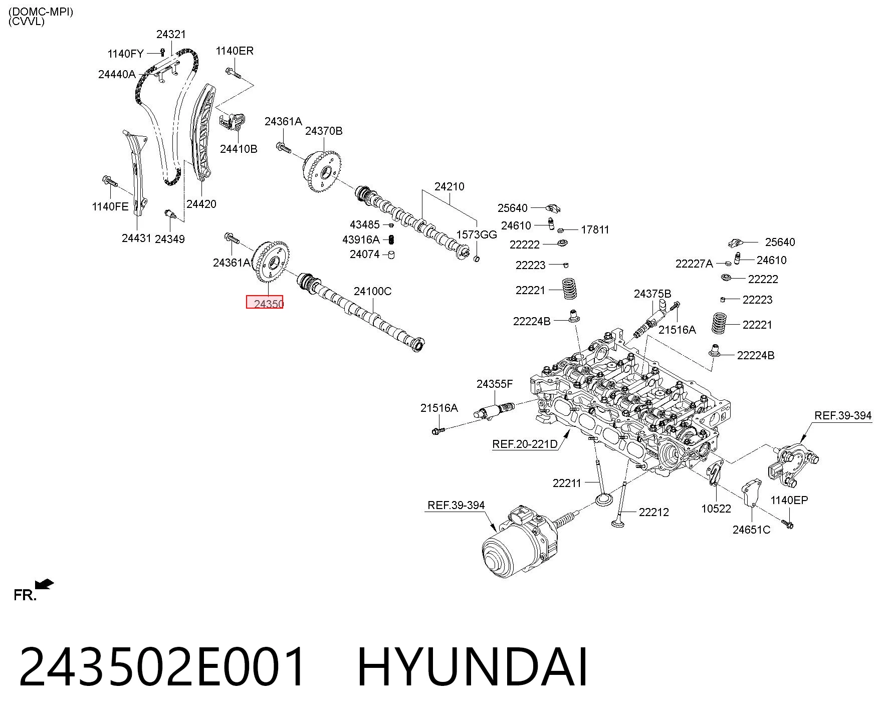 243502E001 Hyundai/Kia Koło zębate walcowe wału rozrządu silnika, dolotowego (ssącego)