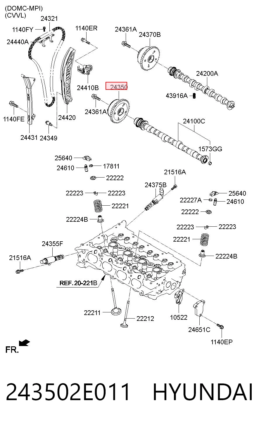 243502E011 Hyundai/Kia Koło zębate walcowe wału rozrządu silnika, dolotowego (ssącego)