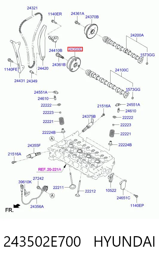 243502E700 Hyundai/Kia Koło zębate walcowe wału rozrządu silnika, dolotowego (ssącego)