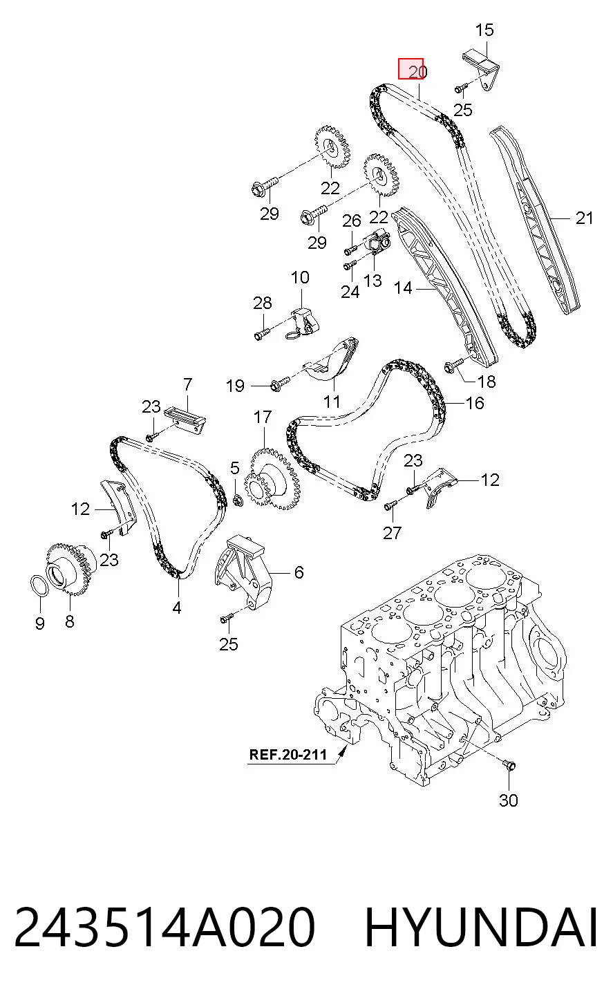 243514A020 Hyundai/Kia Łańcuch rozrządu górny