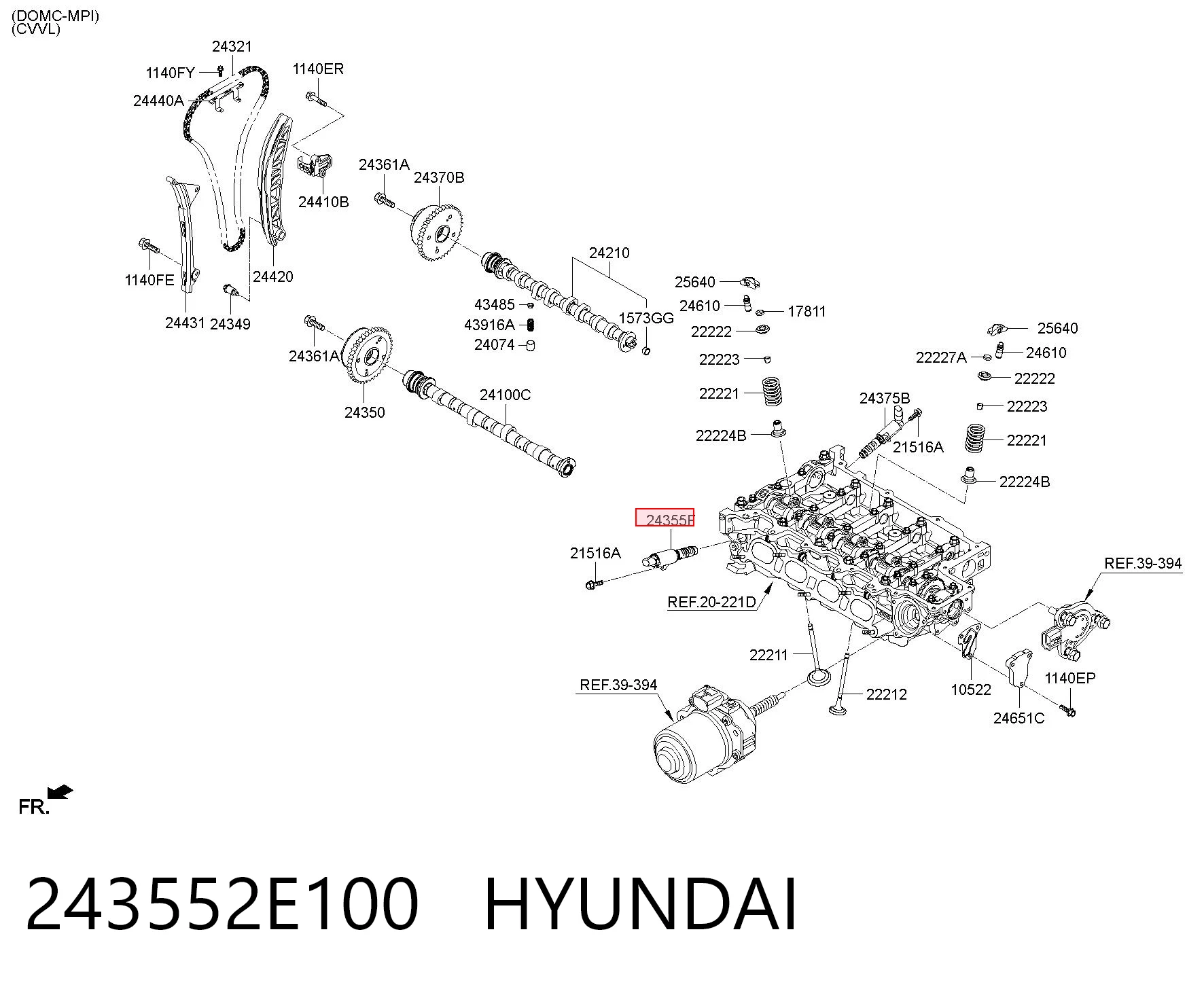 243552E100 Hyundai/Kia Zawór elektromagnetyczny położenia (faz) wałka rozrządu lewy