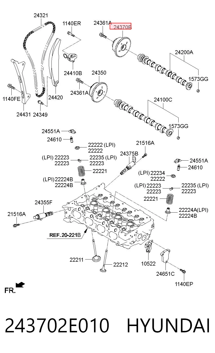 243702E010 Hyundai/Kia Koło zębate walcowe wałka rozrządu wydechowego
