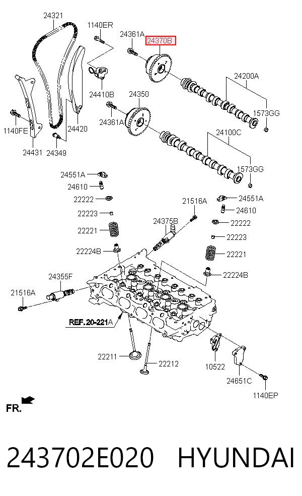 243702E020 Hyundai/Kia Koło zębate walcowe wałka rozrządu wydechowego