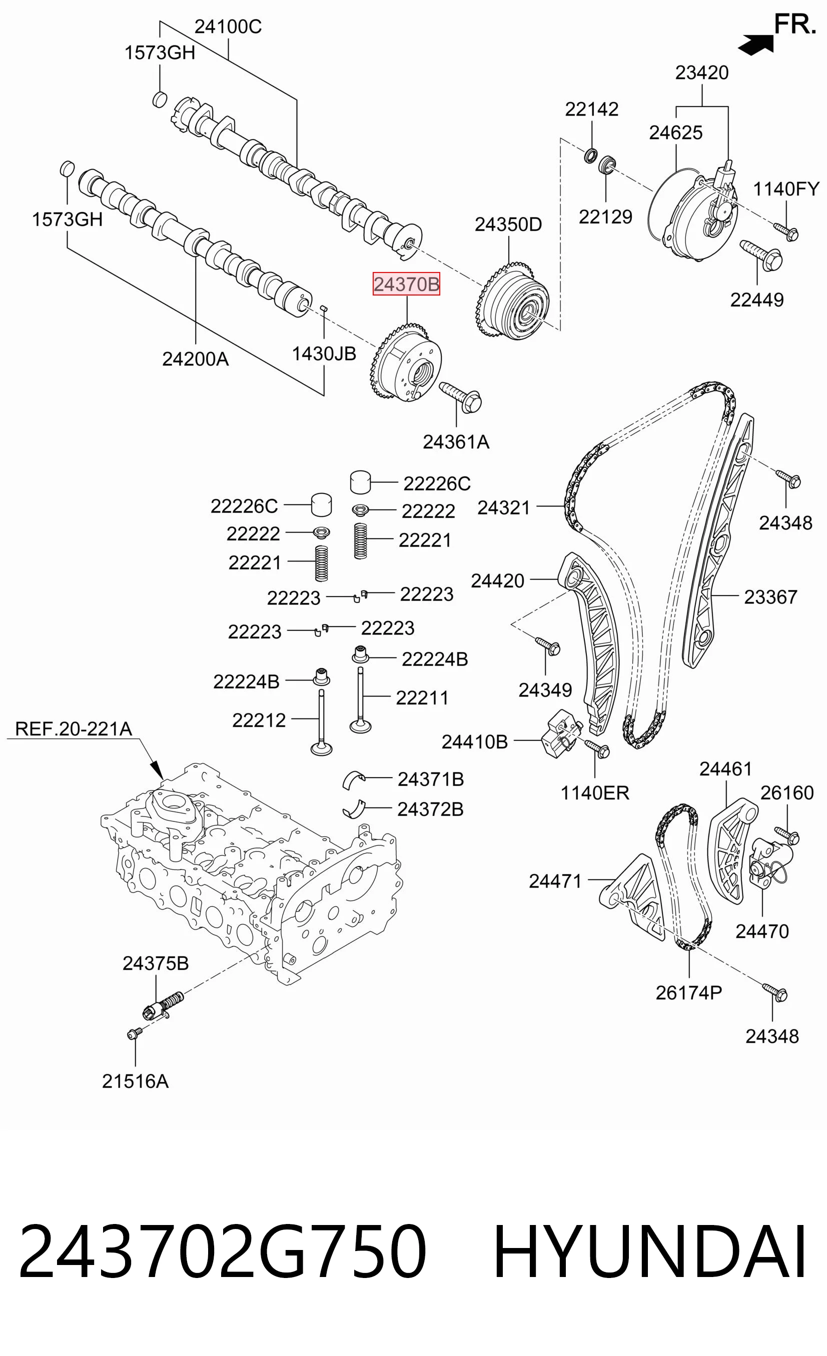 243702G750 Hyundai/Kia Koło zębate walcowe wałka rozrządu wydechowego