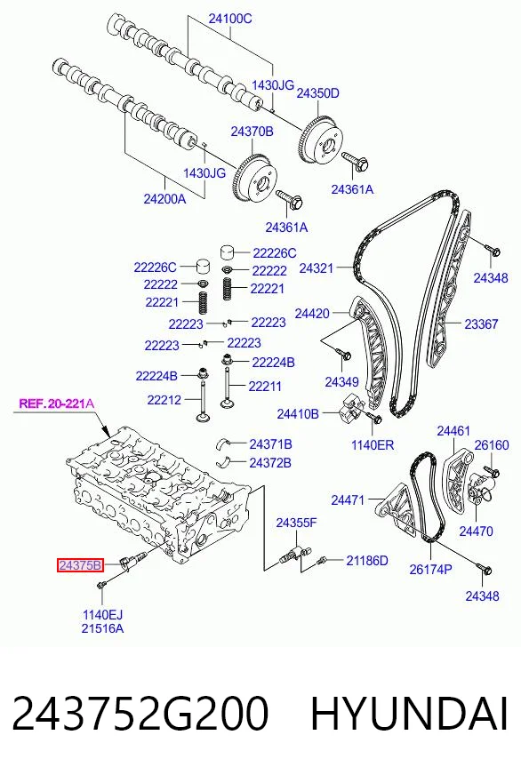243752G200 Hyundai/Kia Zawór elektromagnetyczny położenia (faz) wałka rozrządu prawy
