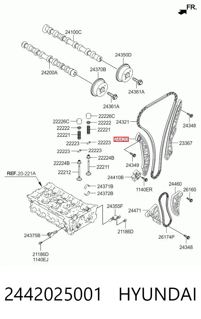 2442025001 Hyundai/Kia Prowadnica napinacza łańcucha rozrządu