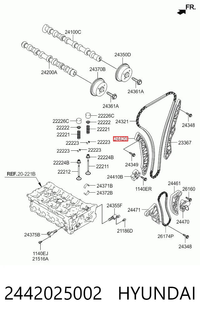 2442025002 Hyundai/Kia Prowadnica napinacza łańcucha rozrządu
