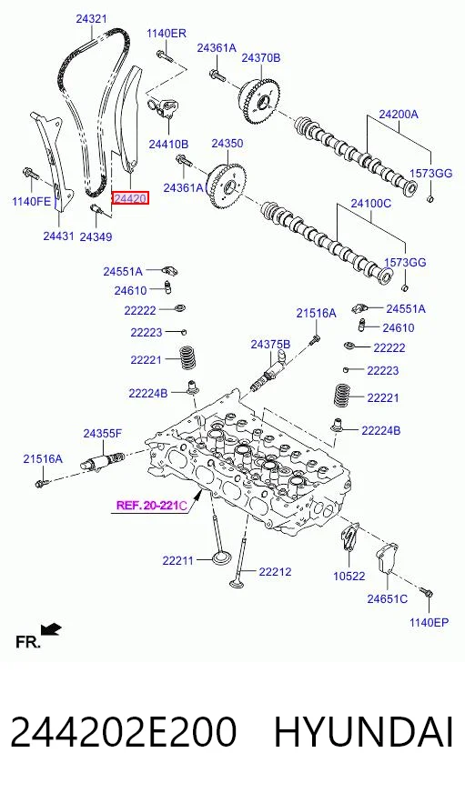 244202E200 Hyundai/Kia Prowadnica napinacza łańcucha rozrządu