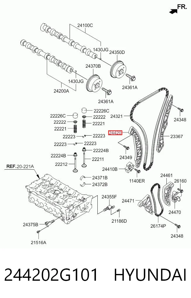 244202G101 Hyundai/Kia Tłumik drgań łańcucha rozrządu, lewy