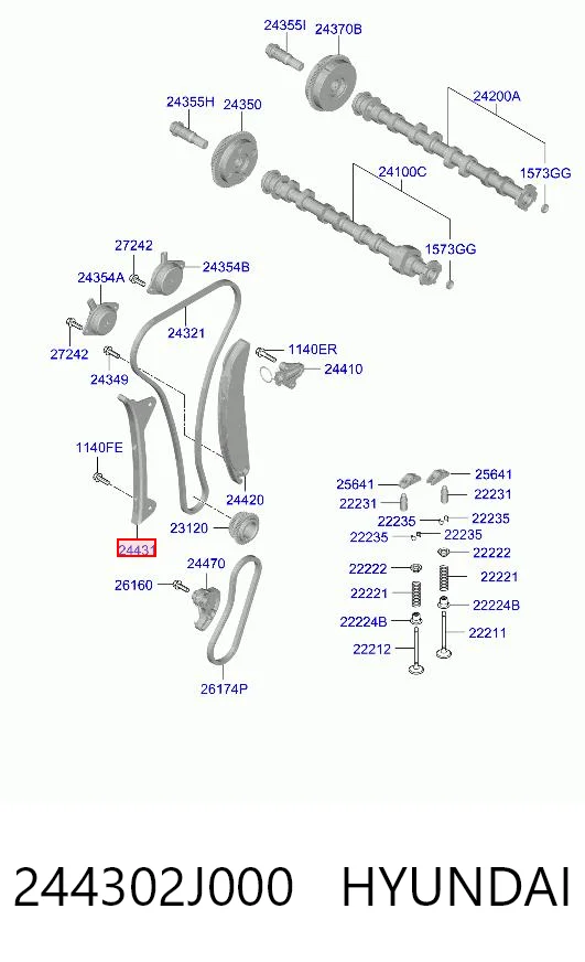 244302J000 Hyundai/Kia Tłumik drgań łańcucha rozrządu, lewy