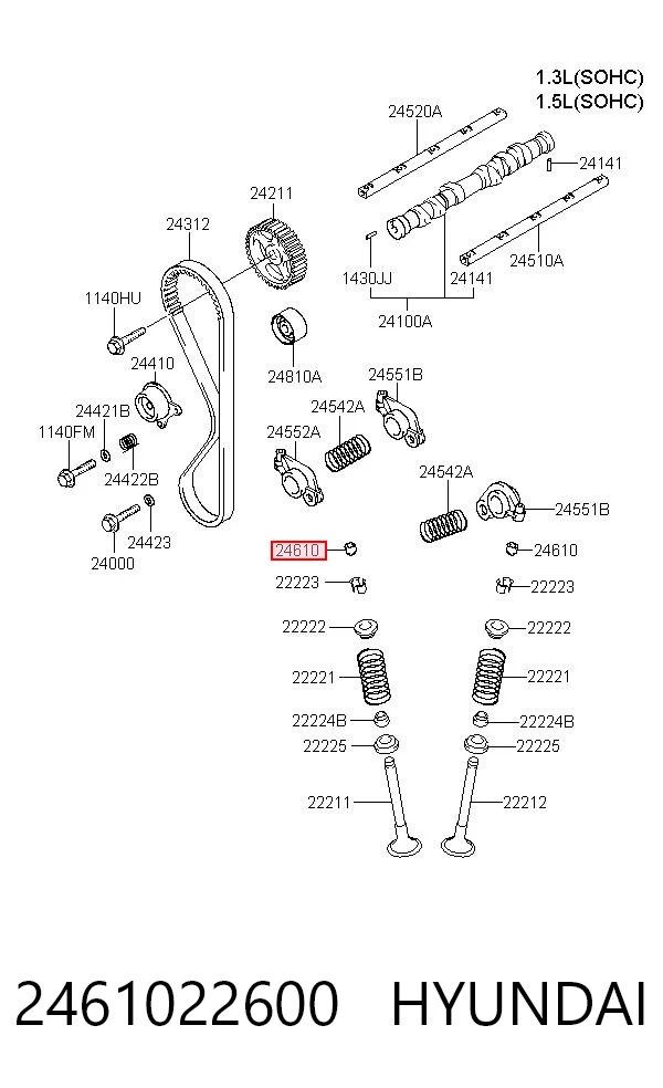 2461022600 Hyundai/Kia Kompensator hydrauliczny (popychacz hydrauliczny), popychacz zaworu
