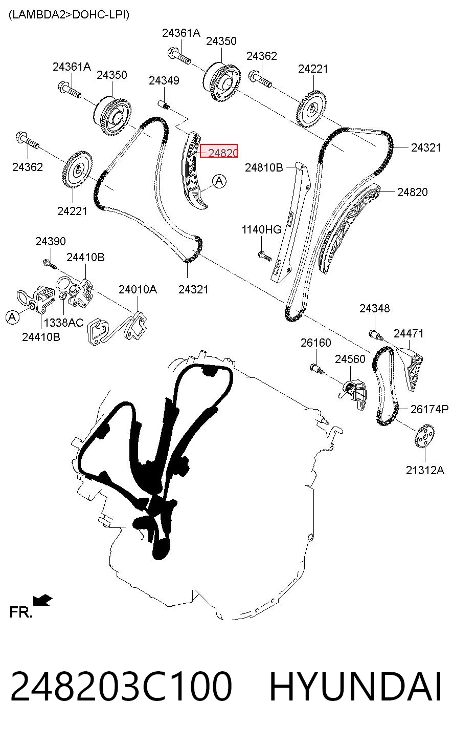 248203C100 Hyundai/Kia Prowadnica napinacza łańcucha rozrządu