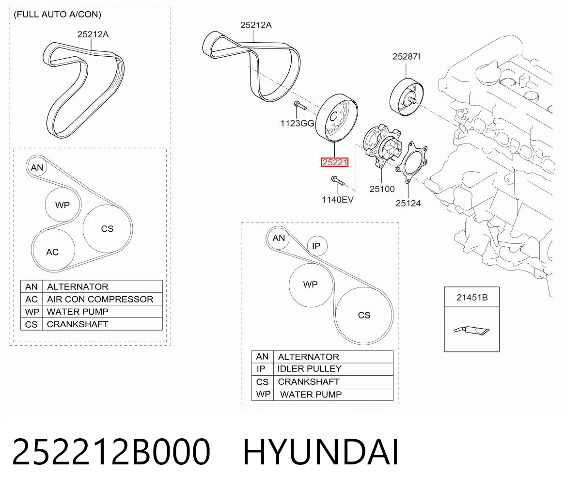 252212B000 Hyundai/Kia Koło pasowe pompy wodnej