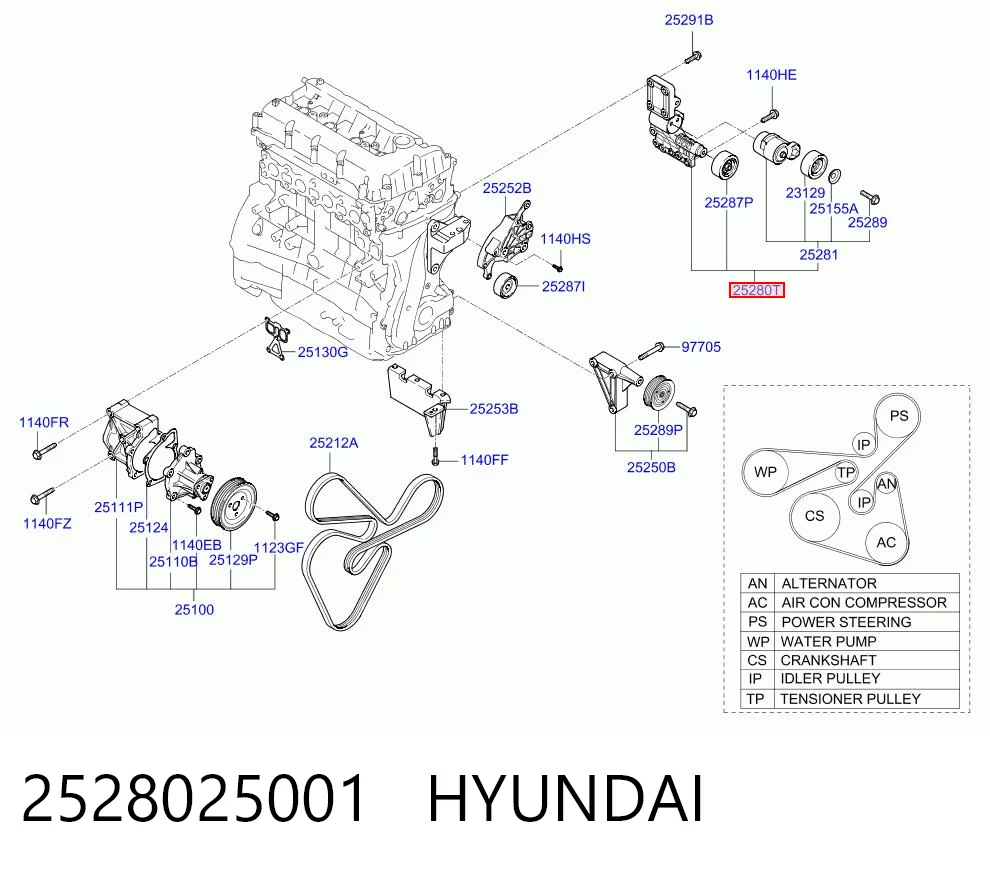 2528025001 Hyundai/Kia Napinacz paska napędowego