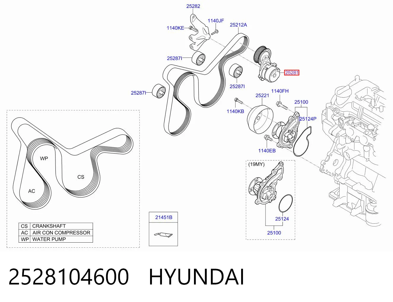 2528104600 Hyundai/Kia Napinacz paska napędowego