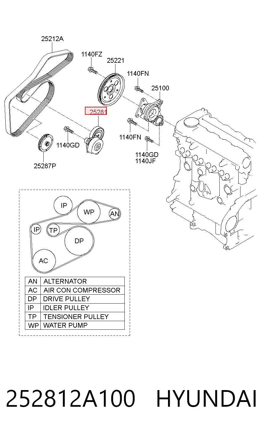 252812A100 Hyundai/Kia Napinacz paska napędowego