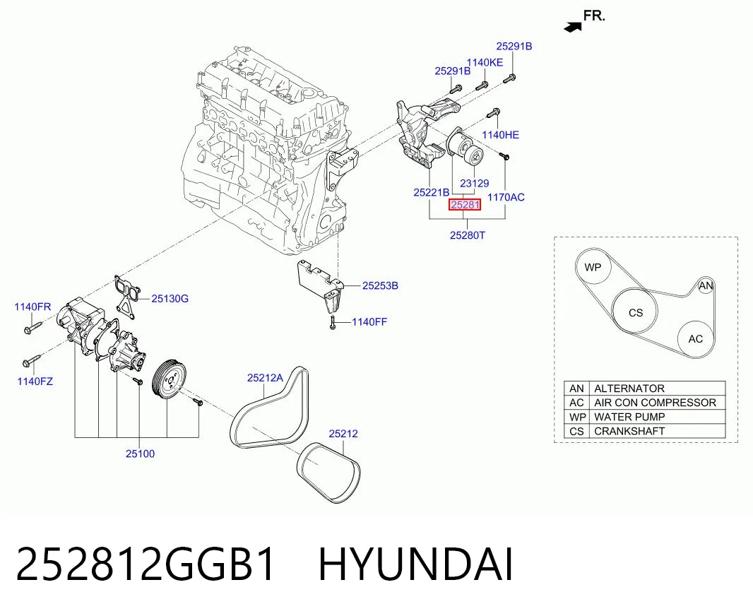 252812GGB1 Hyundai/Kia Rolka napinacza paska napędowego