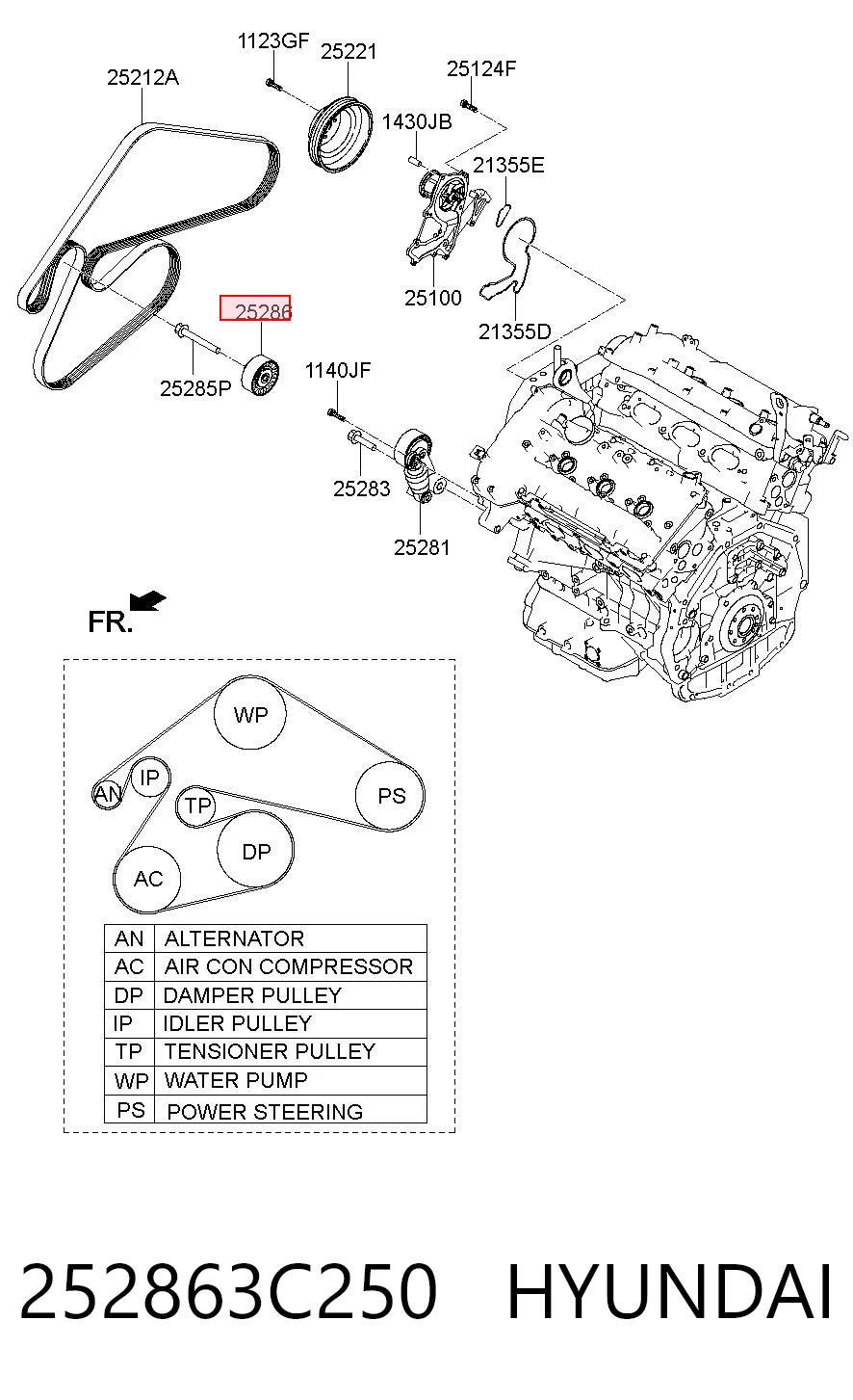 252863C250 Hyundai/Kia Rolka prowadząca, kierunkowa paska napędowego