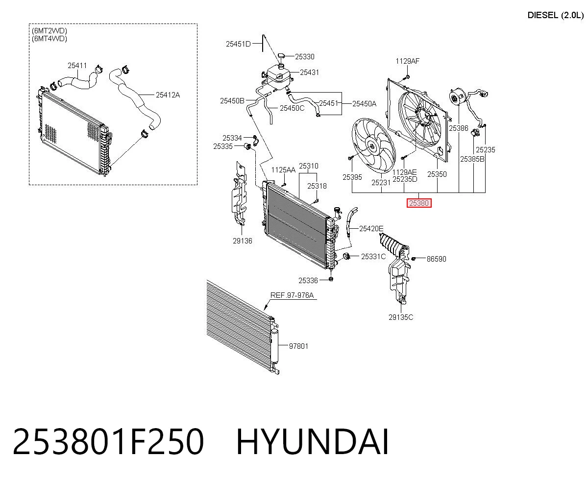 253801F250 Hyundai/Kia Dyfuzor chłodnicy, w komplecie z silnikiem i wirnikiem