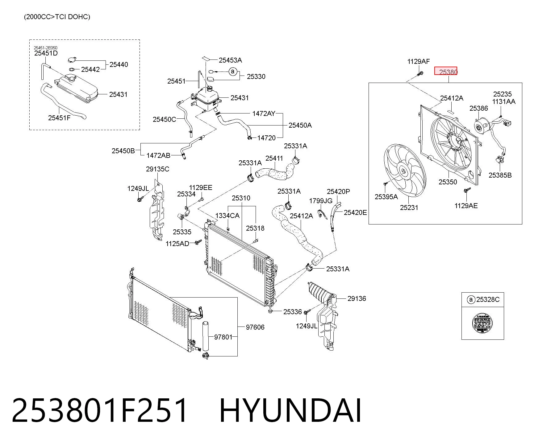 253801F251 Hyundai/Kia Dyfuzor chłodnicy, w komplecie z silnikiem i wirnikiem
