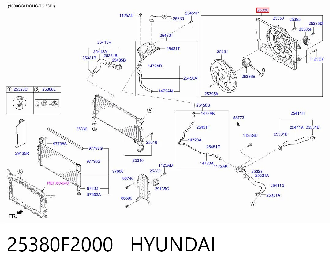 25380F2000 Hyundai/Kia Dyfuzor chłodnicy, w komplecie z silnikiem i wirnikiem