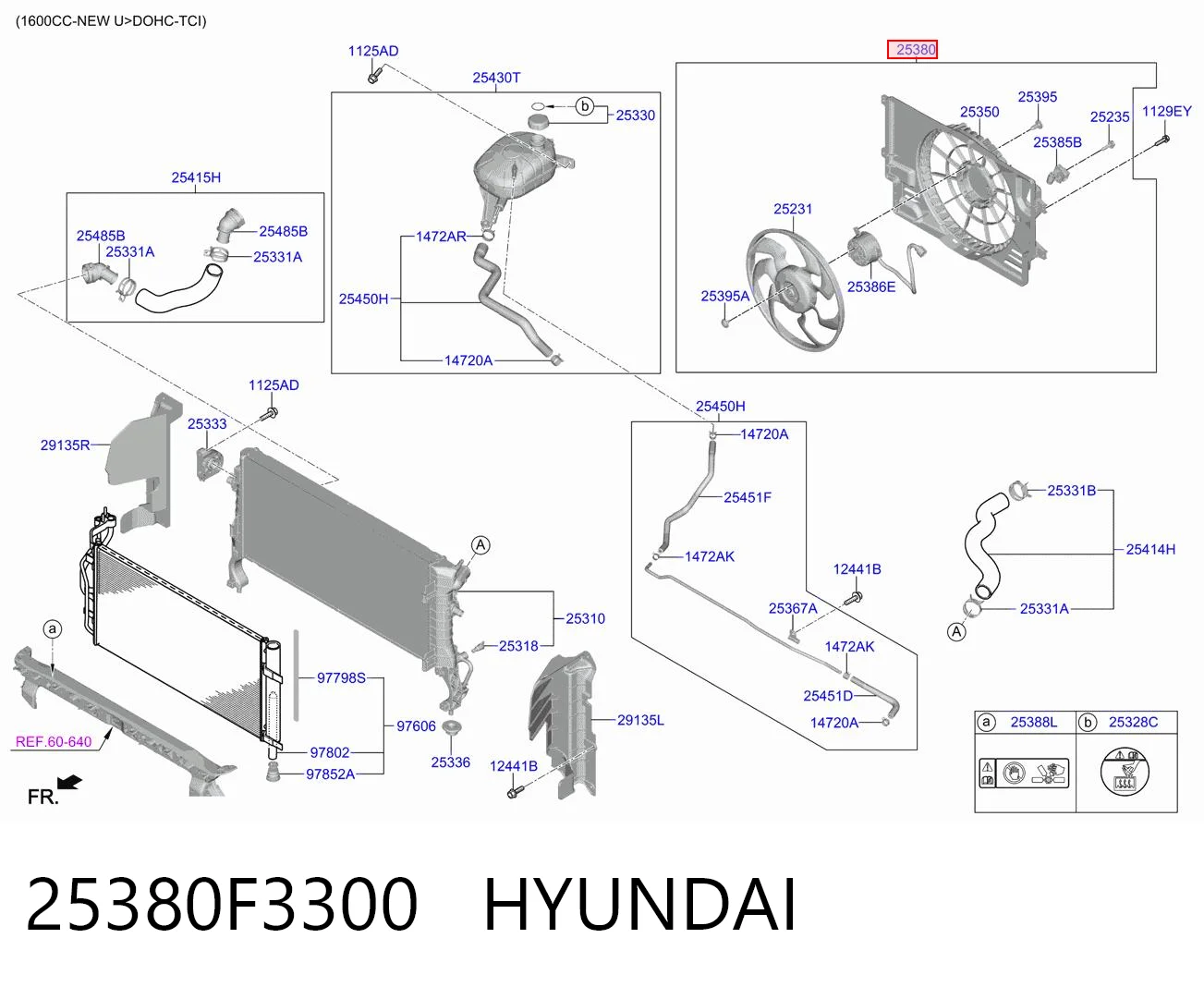 25380F3300 Hyundai/Kia Dyfuzor chłodnicy, w komplecie z silnikiem i wirnikiem