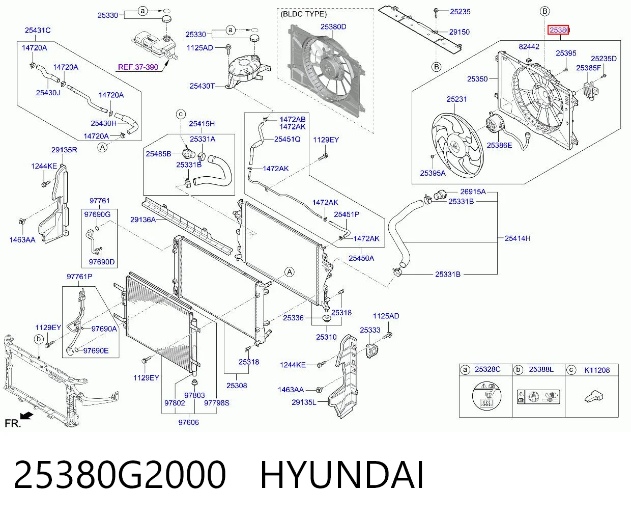 25380G2000 Hyundai/Kia Dyfuzor chłodnicy, w komplecie z silnikiem i wirnikiem