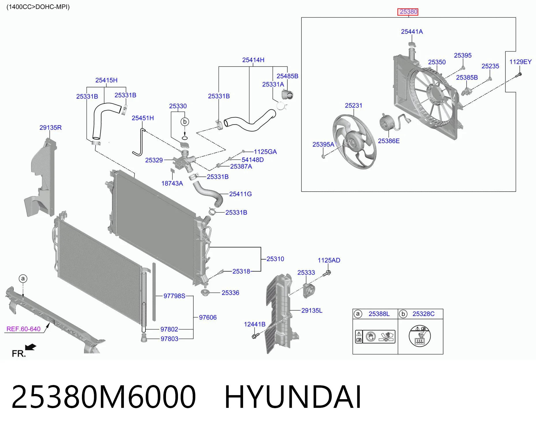 25380M6000 Hyundai/Kia Dyfuzor chłodnicy, w komplecie z silnikiem i wirnikiem