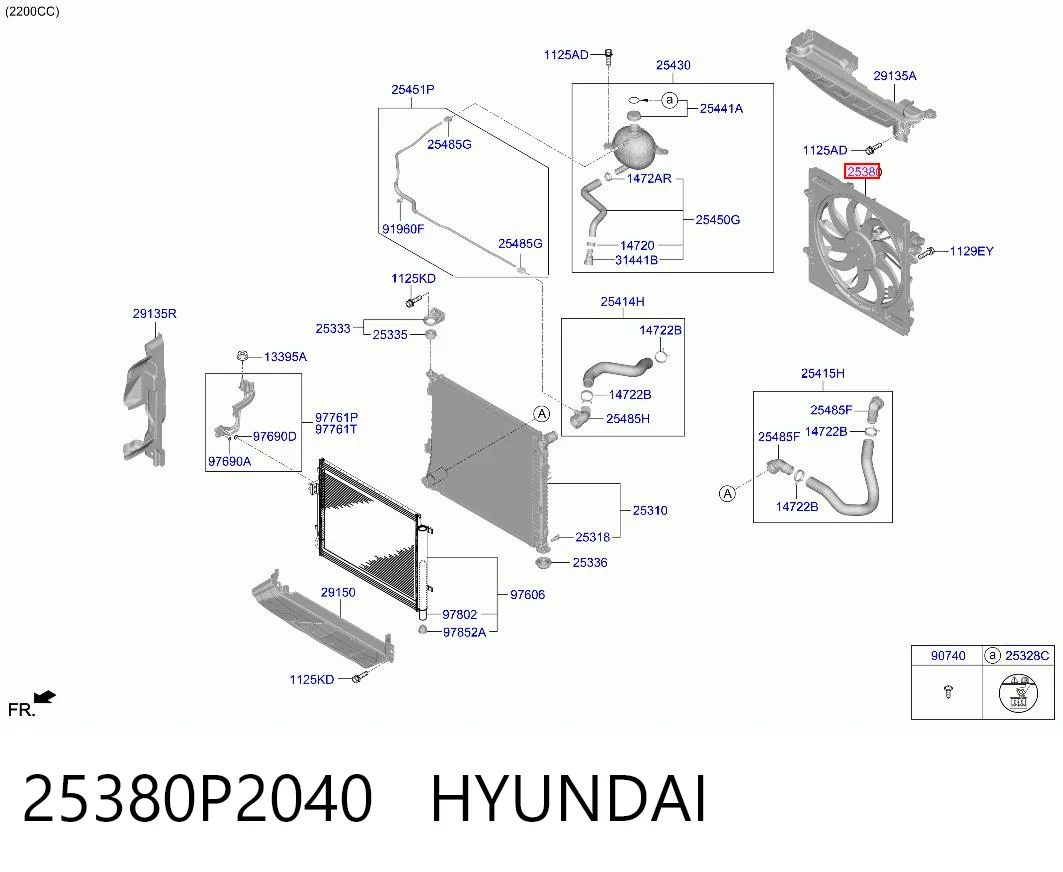 25380P2040 Hyundai/Kia Dyfuzor chłodnicy, w komplecie z silnikiem i wirnikiem