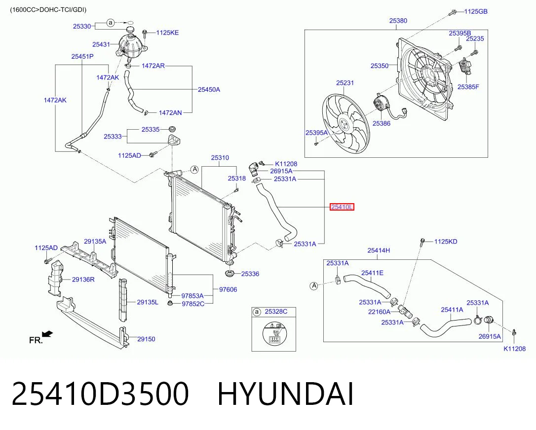 25410D3500 Hyundai/Kia Przewód (króciec) chłodnicy dolny