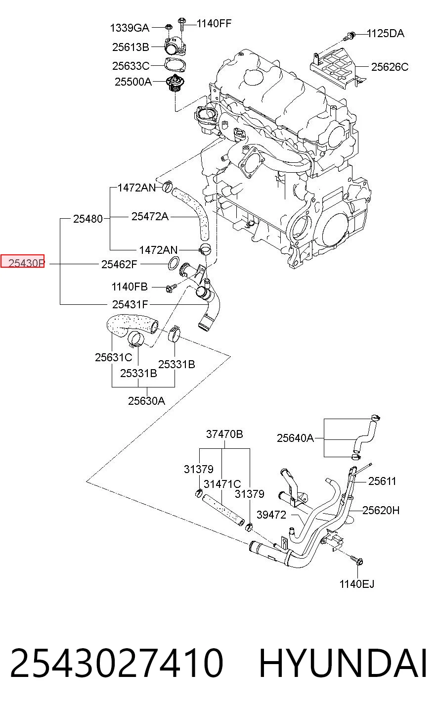 Przewód (króciec) układu chłodzenia do Hyundai Santa Fe II CM