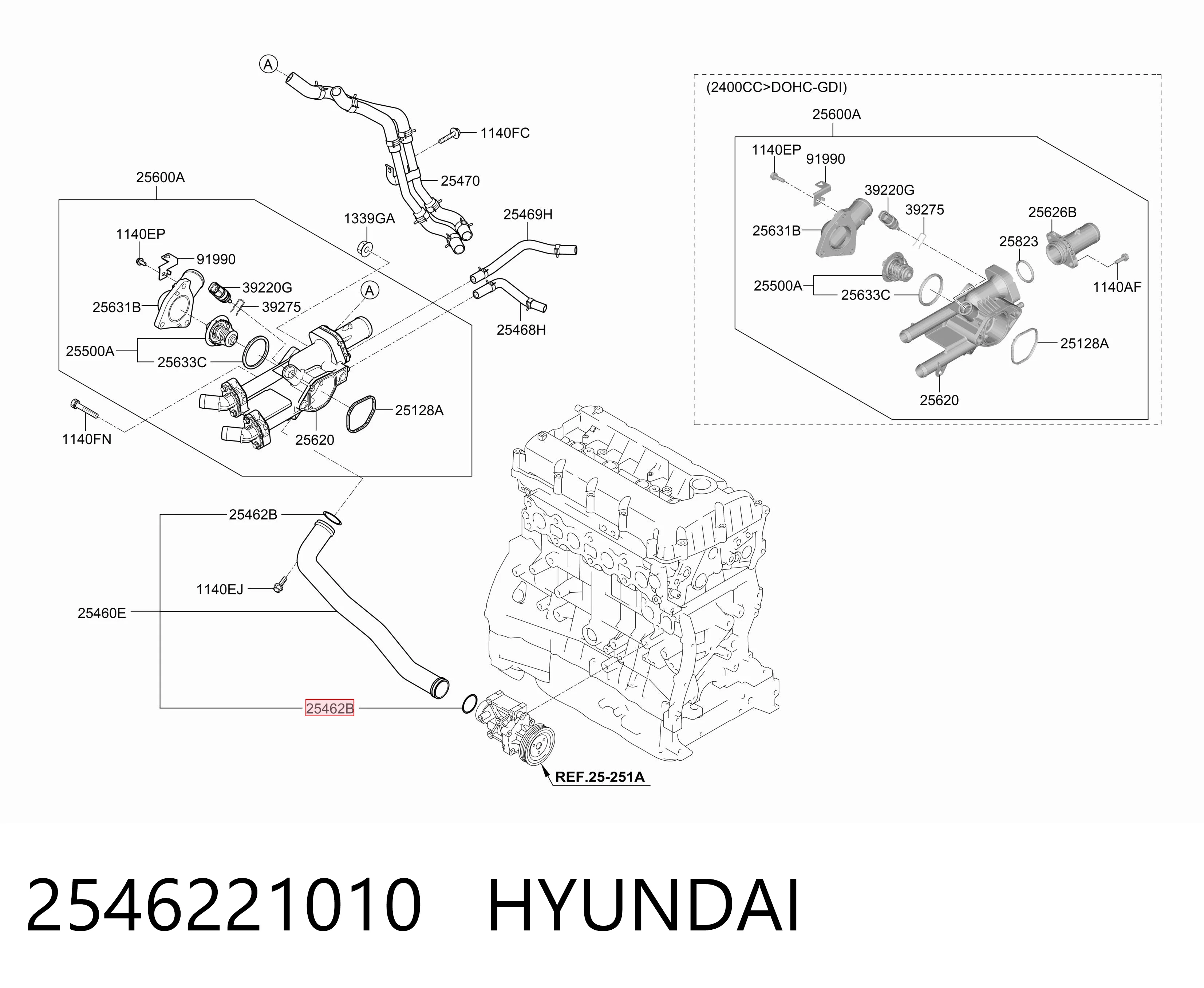 2546221010 Hyundai/Kia Uszczelka kołnierza (trójnika) układu chłodzenia
