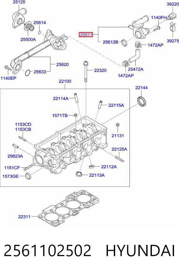 2561102502 Hyundai/Kia Kołnierz układu chłodzenia (trójnik)