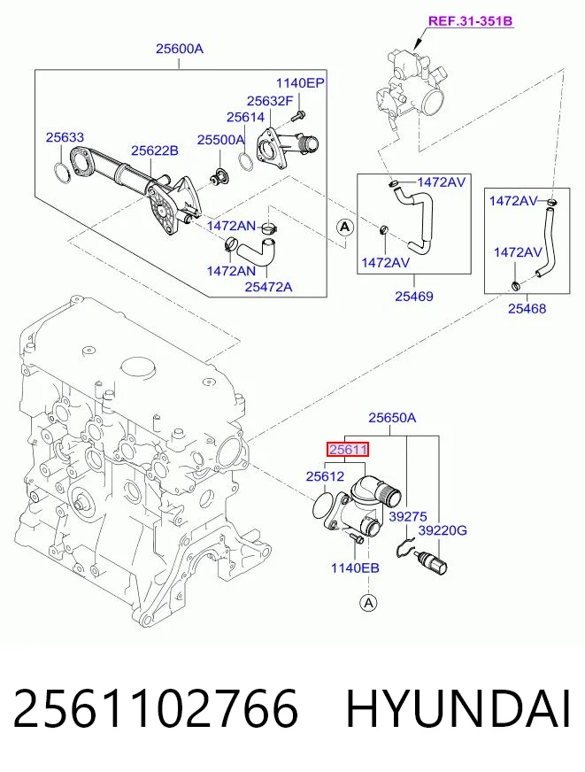 2561102766 Hyundai/Kia Pokrywa termostatu