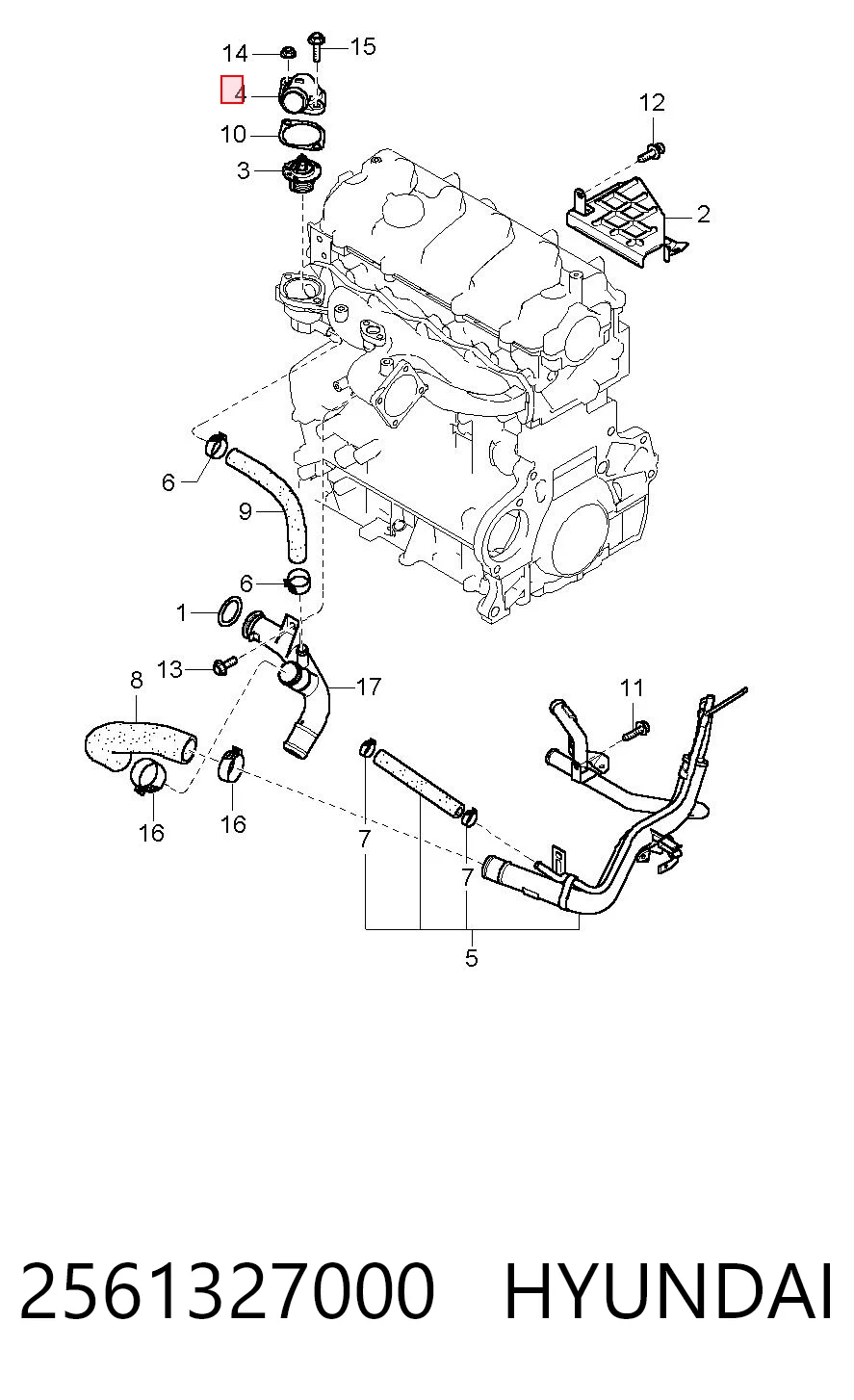 2561327000 Hyundai/Kia Pokrywa termostatu