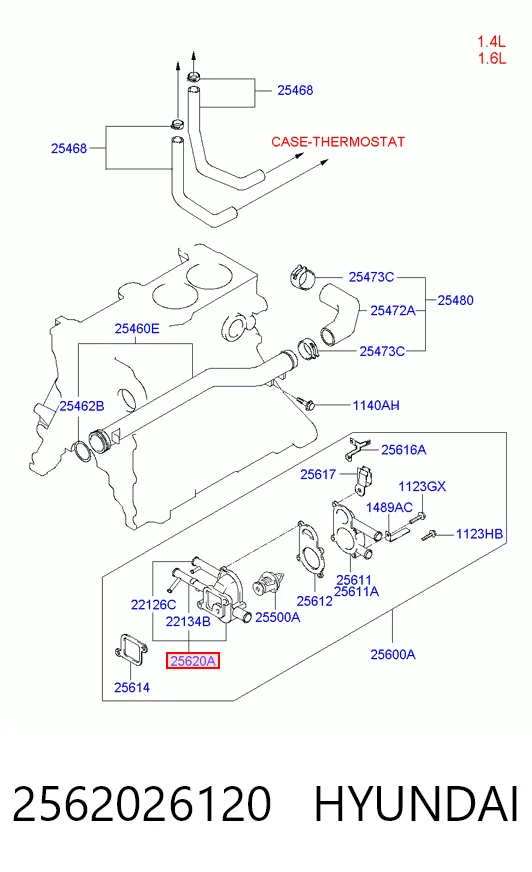 2562026120 Hyundai/Kia Obudowa termostatu