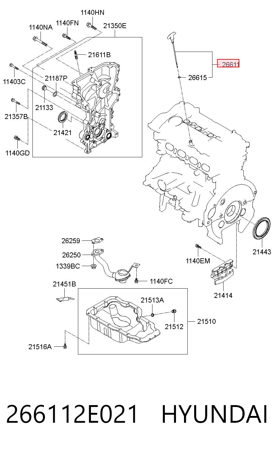 266112E021 Hyundai/Kia Bagnet poziomu oleju w silniku