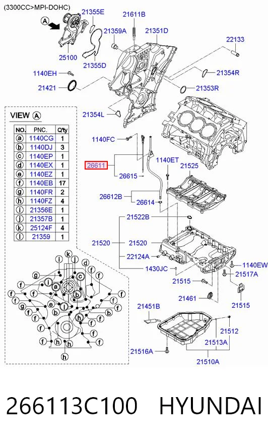266113C100 Hyundai/Kia Bagnet poziomu oleju w silniku